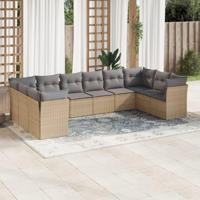 10-delige Loungeset met kussens poly rattan beige - thumbnail