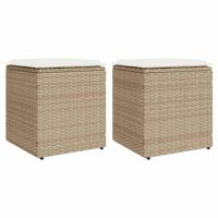 Tuinkrukken met kussens 2 st 40x40x43 cm poly rattan beige - thumbnail