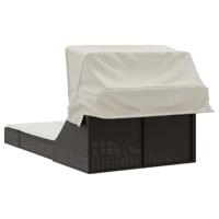 Ligbed 2-persoons met luifel en kussens poly rattan bruin - thumbnail