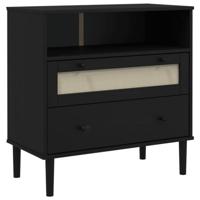 Dressoir SENJA rattan-look 80x40x80 cm massief grenenhout zwart - thumbnail
