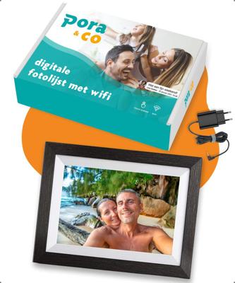 Pora&co Digitale Fotolijst met WiFi & Frameo App 10 inch, zwart / hout