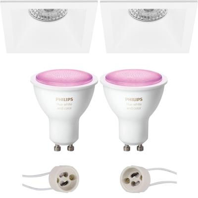 Pragmi Pollon Pro - Inbouw Vierkant - Mat Wit - Verdiept - 82mm - Philips Hue - LED Spot Set GU10 - White and Color Ambiance - Bluetooth
