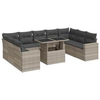 10-delige Loungeset met kussens poly rattan lichtgrijs - thumbnail
