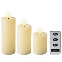 Lumineo ledkaars met afstandsbediening set van 3 creme - thumbnail