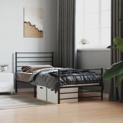 Bedframe met hoofd- en voeteneinde metaal zwart 100x190 cm - thumbnail