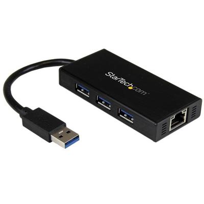 StarTech.com 3-poorts draagbare USB 3.0-hub plus Gigabit Ethernet - aluminium met geintegreerde kabel