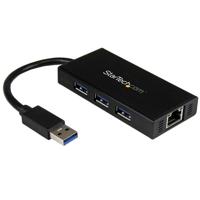 StarTech.com 3-poorts draagbare USB 3.0-hub plus Gigabit Ethernet - aluminium met geintegreerde kabel - thumbnail