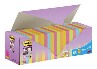 Post-it Super Sticky Z-Notes assorti, 90 vel, ft 76 x 76 mm, 20 + 4 GRATIS