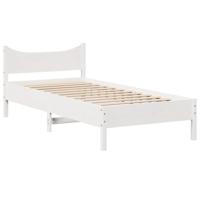 Bedframe met hoofdbord massief grenenhout wit 75x190 cm - thumbnail