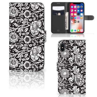 Apple iPhone Xs Max Hoesje Black Flowers Apple iPhone Xs Max Hoesje Black Flowers