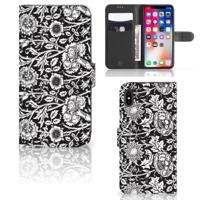 Apple iPhone Xs Max Hoesje Black Flowers - thumbnail