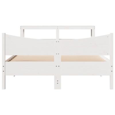 Bedframe met hoofdbord massief grenenhout wit 150x200 cm