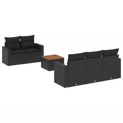 6-delige Loungeset met kussens poly rattan zwart