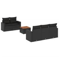 6-delige Loungeset met kussens poly rattan zwart - thumbnail