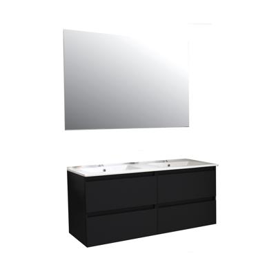 Badkamermeubel BWS Pepper Wastafel Porselein Twee Kraangaten Incl Spiegel 120x55x46 cm Mat Zwart