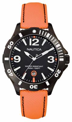 Nautica horlogeband A13026G Leder Oranje 20mm + zwart stiksel Nautica horlogeband A13026G Leder Oranje 20mm + zwart stiksel