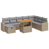 9-delige Loungeset met kussens poly rattan acacia beige - thumbnail