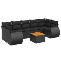 8-delige Loungeset met kussens poly rattan zwart - thumbnail