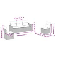 5-delige Loungeset met kussens poly rattan zwart - thumbnail