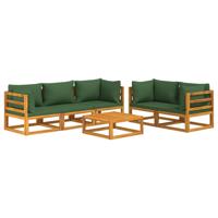 6-delige Loungeset met groene kussens massief hout - thumbnail