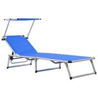 VidaXL Ligbed inklapbaar met dak aluminium en textileen blauw - thumbnail