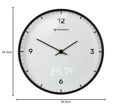BRESSER MyTime LEDsec wandklok 24 cm met temperatuurweergave (wit)
