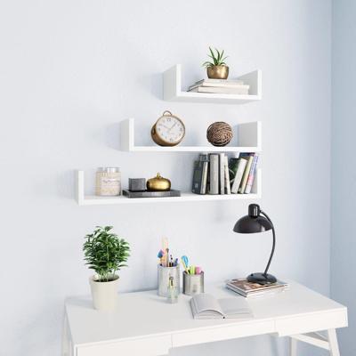Wandschappen 3 st bewerkt hout wit