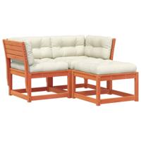 3-delige Loungeset met kussens massief grenenhout wasbruin - thumbnail