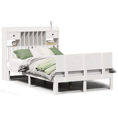 Bed met boekenkast zonder matras grenenhout wit 90x200 cm