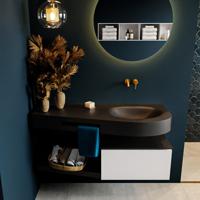 MONDIAZ RIVA 120cm badmeubel onderkast / planchet kleur Talc met 1 lade. Wastafel DULCET rechts 0 kraangaten kleur Urban. - thumbnail