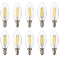 LED Kaarslampen 10-Pack - Filament E14 Fitting - 6W Dimbaar Warm Wit 2700K - thumbnail