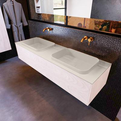 Badkamermeubelset Mondiaz Erin 150 cm met 1 Lade met RIDGE Wastafel Dubbel Linen Zonder Kraangaten Greeploos Mat Underlayment