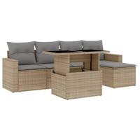 6-delige Loungeset met kussens poly rattan beige - thumbnail