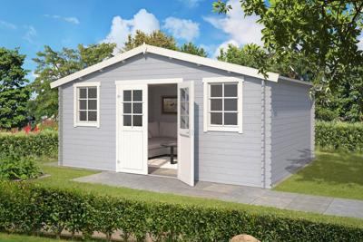 Outdoor Life Udo Blokhut 500x320 cm 28 mm vuren Platinum Grey-Wit gecoat- Zadeldak- - Outdoor Life Outdoor Life Udo Blokhut 500x320 cm 28 mm vuren Platinum Grey-Wit gecoat- Zadeldak- - Outdoor Life
