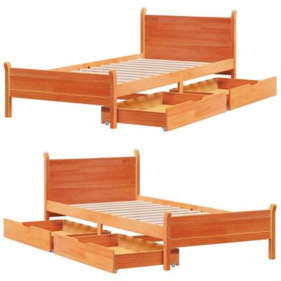 Bedframe zonder matras massief grenenhout wasbruin 135x190 cm