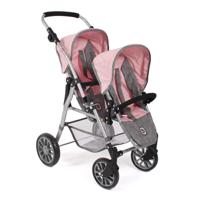 Tweeling Poppenwagen Twinny - Melange Grijs Roze - thumbnail