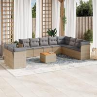 11-delige Tuinset met kussens poly rattan beige - thumbnail