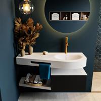 MONDIAZ RIVA 120cm badmeubel onderkast / planchet kleur Urban met 1 lade. Wastafel DULCET rechts 1 kraangat kleur Talc. - thumbnail