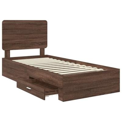 Bedframe met hoofdeinde Bruin Eiken 75 x 190 cm Bewerkt hout