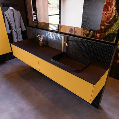 Badkamermeubelset Mondiaz Erin 200 cm met 2 Lades met RIDGE Wastafel Rechts Urban met 1 kraangat Greeploos Mat Ocher