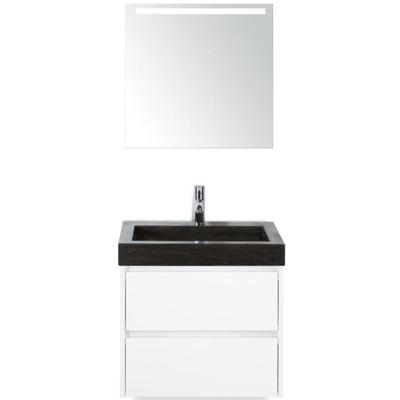 Dante Badmeubelset 60 cm - Wit Hoogglans - Wastafel Hardsteen Wit Lucca met Sence Spiegel