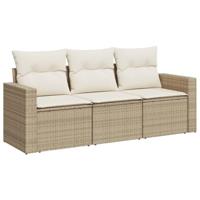 3-delige Loungeset met kussens poly rattan beige - thumbnail