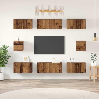 TV-kast set Wandgemonteerd 8 pcs Oud hout Bewerkt hout