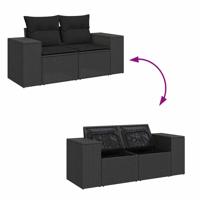 7-delige Loungeset met kussens poly rattan zwart - thumbnail