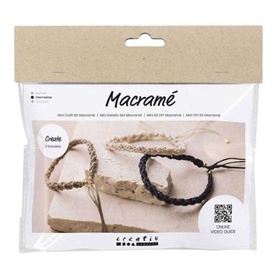 Creativ Company Mini hobbyset macramé, armband, zwart, olijfbruin, zandkleur, 1 doos