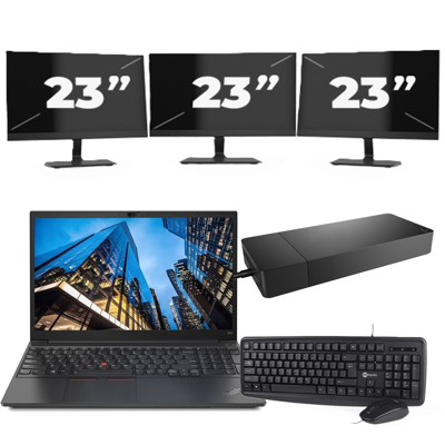 Lenovo E15 - Intel Core i3-10e Generatie - 15 inch - 8GB RAM - 256GB SSD - Windows 11 Home + 3x 23 inch Monitor