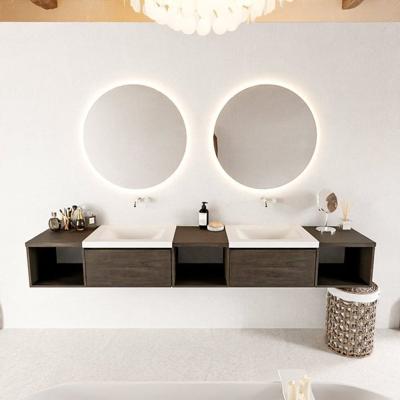 MONDIAZ BUKLA 240cm badmeubel met open module 40 L+M+R kleur Dark Brown met 2 lades. Wastafel CLOUD dubbel 0 kraangaten kleur Talc. MONDIAZ BUKLA 240cm badmeubel met open module 40 L+M+R kleur Dark Brown met 2 lades. Wastafel CLOUD dubbel 0 kraangaten kleur Talc.