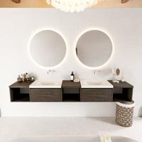 MONDIAZ BUKLA 240cm badmeubel met open module 40 L+M+R kleur Dark Brown met 2 lades. Wastafel CLOUD dubbel 0 kraangaten kleur Talc. - thumbnail