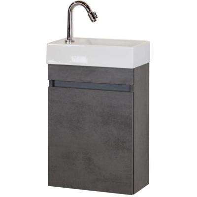 Bonsai Badmeubelset - Beton Antraciet - Keramische Wastafel Fontein Links en Rechts