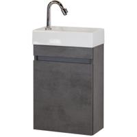 Bonsai Badmeubelset - Beton Antraciet - Keramische Wastafel Fontein Links en Rechts - thumbnail